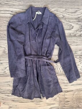LINI Navy Linen Belted Jumpsuit